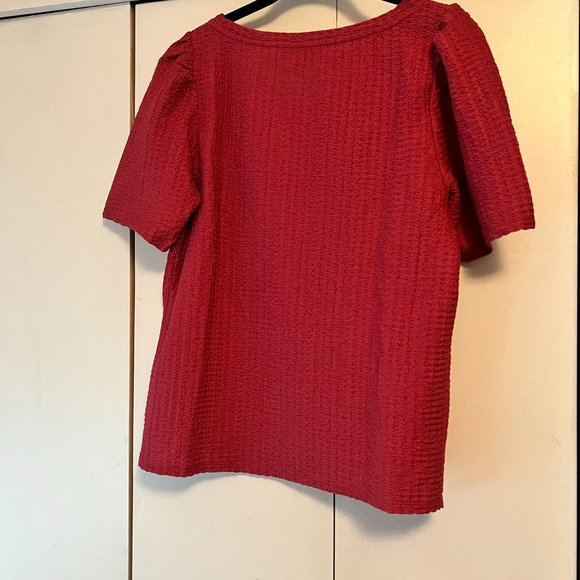 NWOT! Loft Berry/Light Red Puff Sleeve Blouse - Medium - Picture 2 of 3